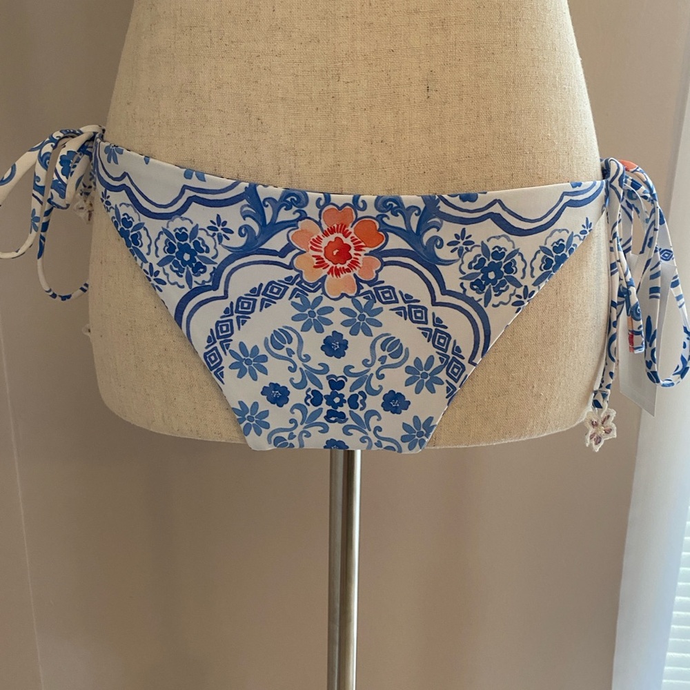 Floral Blue and White Bikini Bottom